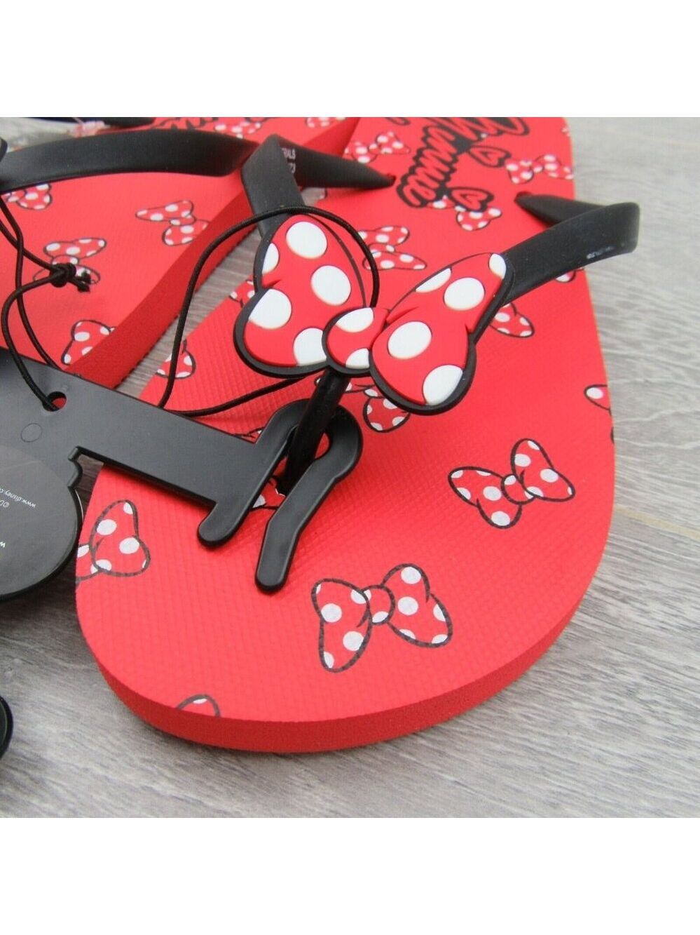 Disney Minnie Mouse Sandal Flip Flops Red White Polka Bow Tie Women's Size 8 NEW - Picture 5 of 11